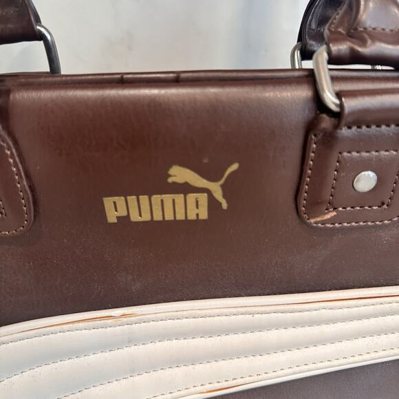80s 90s Retro Puma Vinyl Brown Messenger Bag Purse Small Duffel - Picture 3 of 16